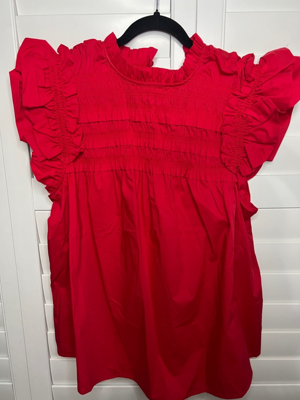 Marc New York Womens Bright Red Ruffle Sleeve Smocked Top 2XL